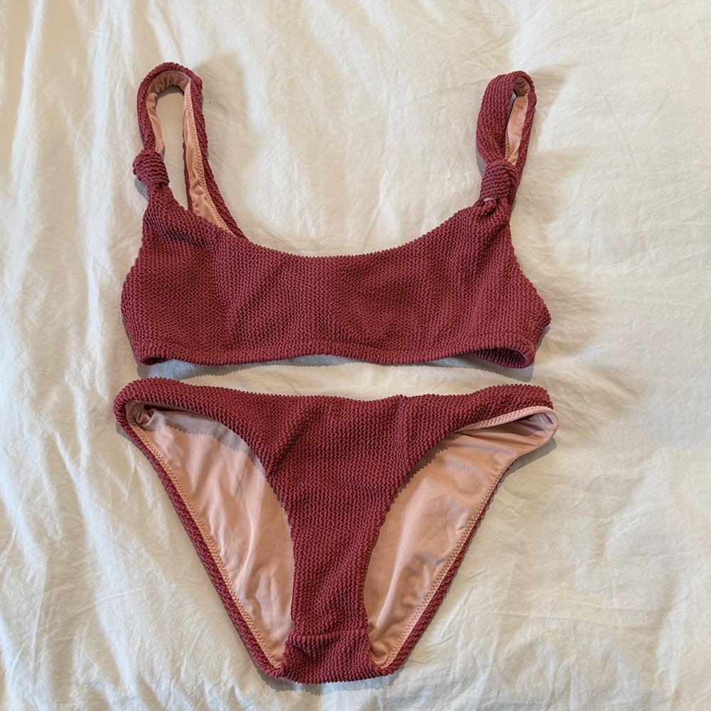 Scrunchie Knotted Bikini Set in Burgundy from J Crew